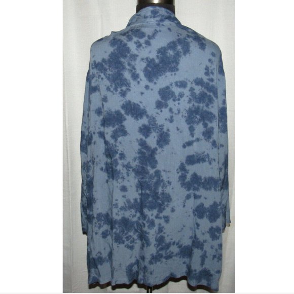 Catherines Women's Blue Tie Dye Long Sleeve Open Cardigan, Pockets, Plus Size 4X - Picture 9 of 10